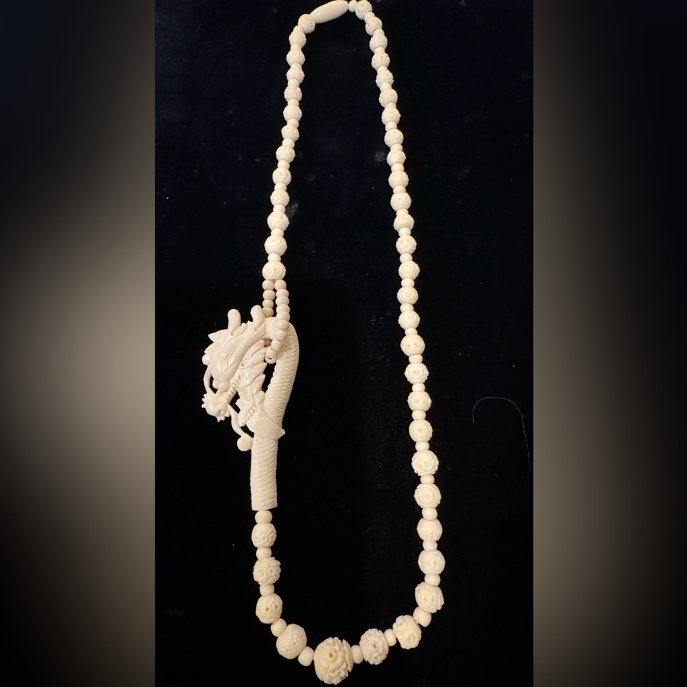 Vintage Carved Bone Dragon Necklace